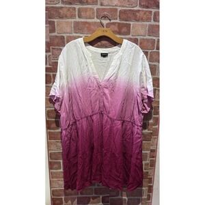 Torrid Womens Ombre Challis Shirt Dress Size 3X‎ Pink Gradient Roll Tab Sleeve